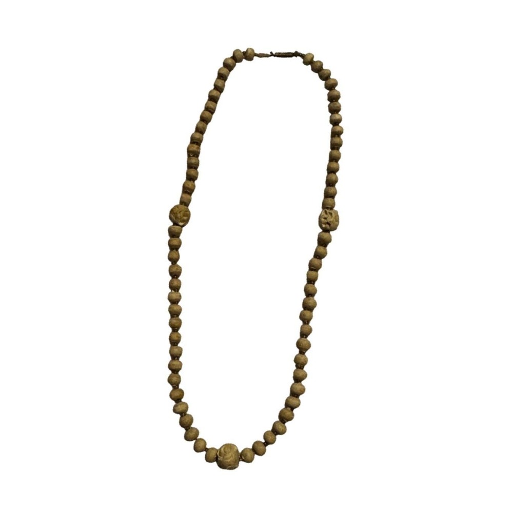 Vintage Carved Nut and Seed Bead Necklace